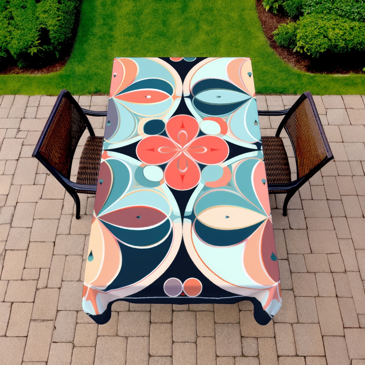 Picture of MWW C1TCLRGE82L7BU 58 x 102 in. Pastel Mandala Turquoise Tablecloth - Indoor & Outdoor Decor