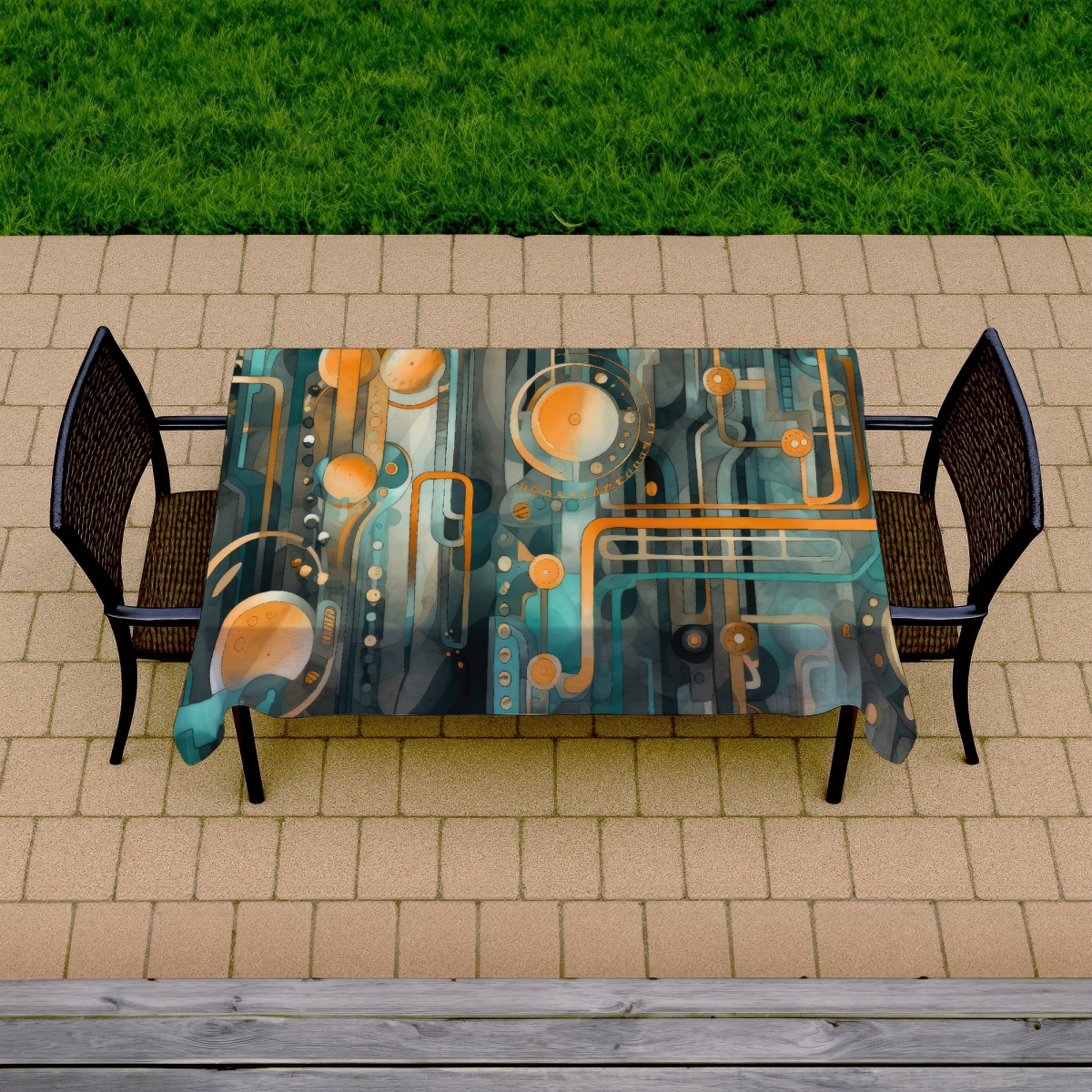 Picture of MWW C1TCLRGE8BR0V4 58 x 102 in. Astrological Machinery White Tablecloth - Indoor & Outdoor Decor
