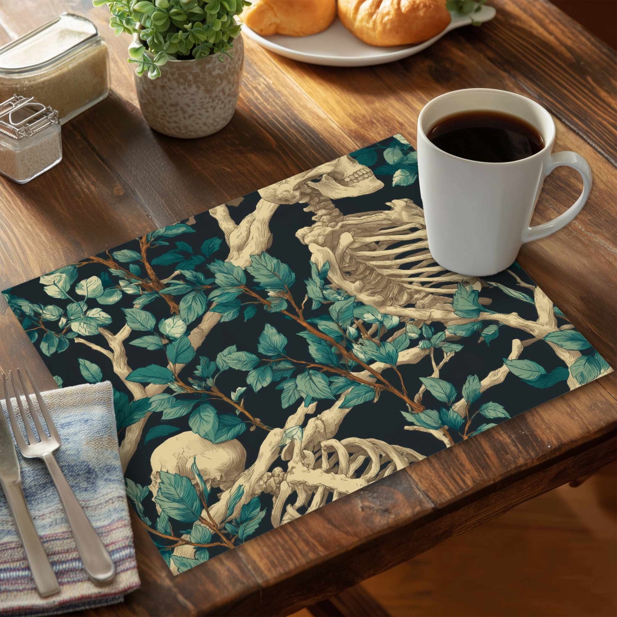 C6PP1418I5CGP2 14 x 18 in. Sticks & Skulls Polyester Placemat - Stylish Home Decor - Set of 6