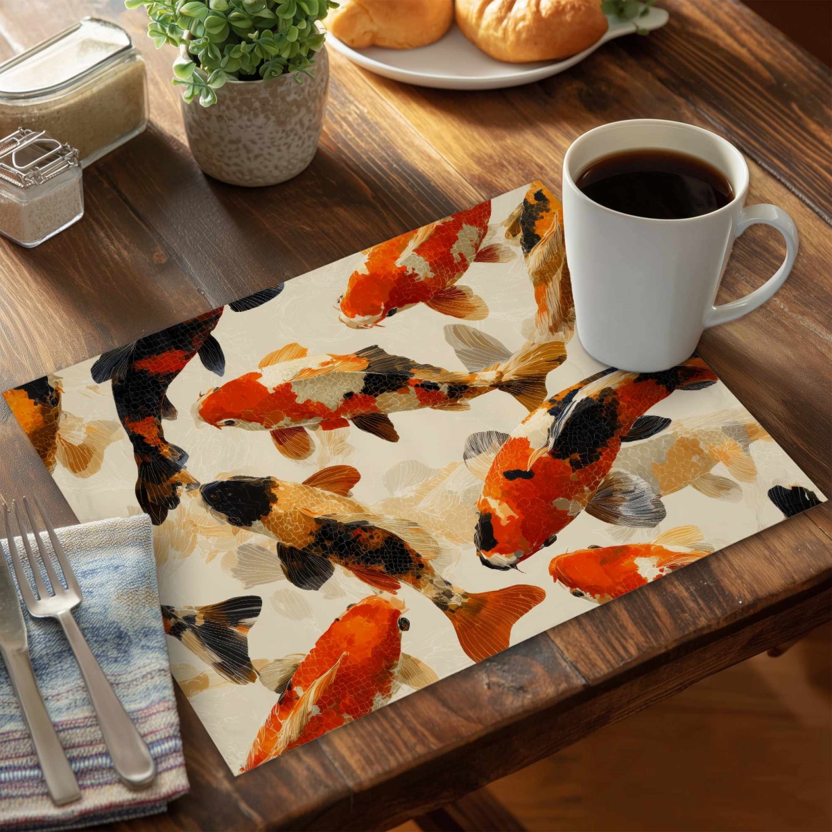 C6PP1418JRSZIL 14 x 18 in. Koi Dance Flow Placemat - Elegant Home Decor Accent - Set of 6