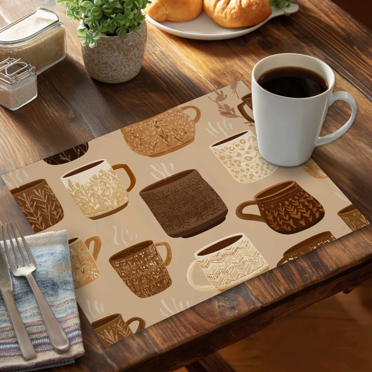 C6PP1418VGFRYX 14 x 18 in. Cozy Cup Collection Polyester Placemats for Home Decor - Set of 6