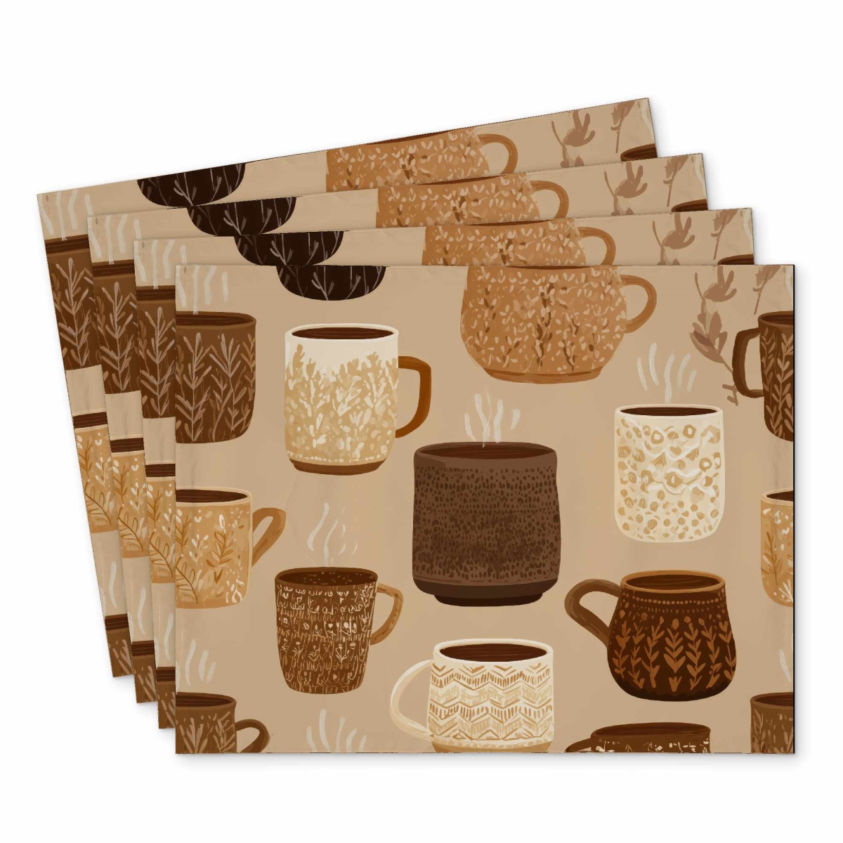 C4PP141817IHAK 14 x 18 in. Cozy Cup Collection Polyester Placemats for Home Decor - Set of 4