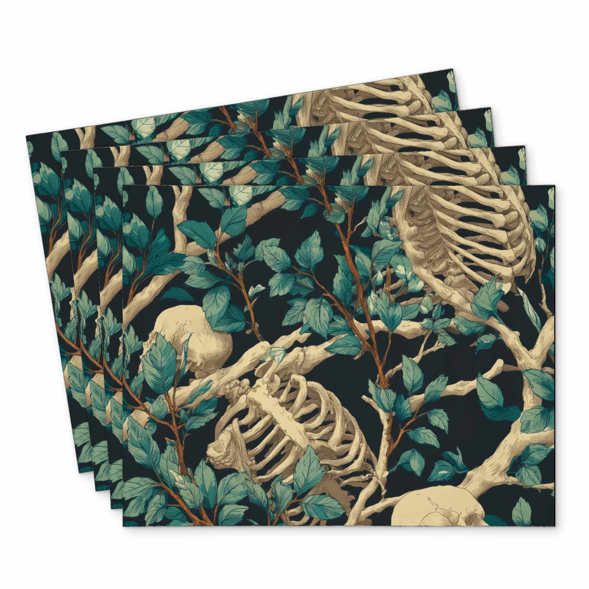 C4PP1418GY38TW 14 x 18 in. Sticks & Skulls Polyester Placemat - Stylish Home Decor - Set of 4