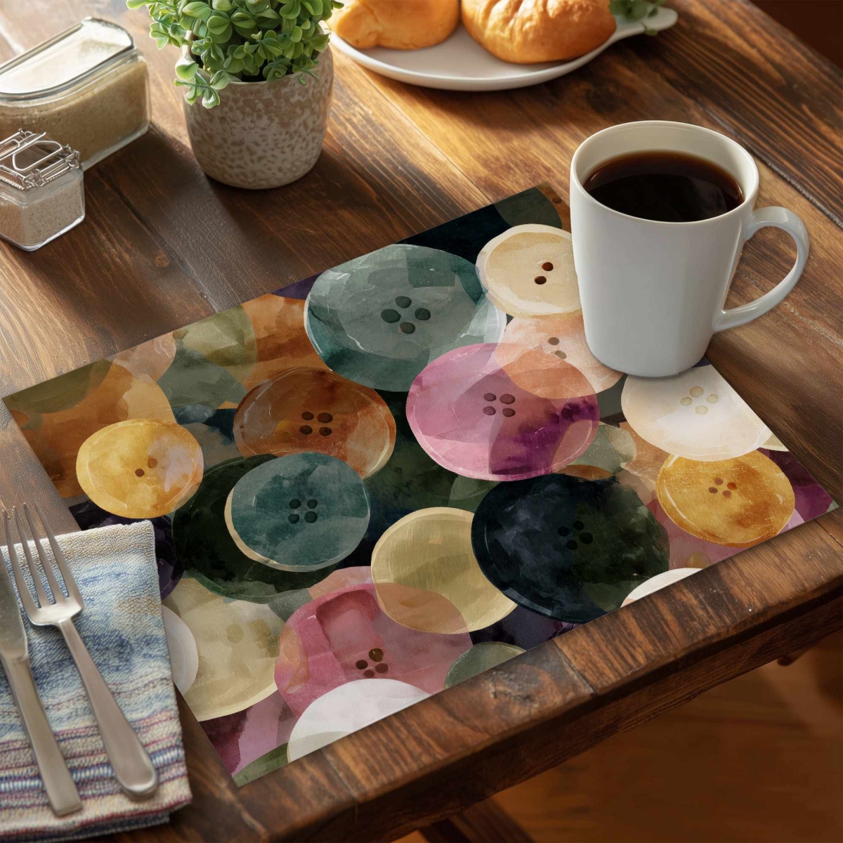 CPPM1418DQ8TVF 14 x 18 in. Colorful Button Dance Polyester Placemat - Home Decor