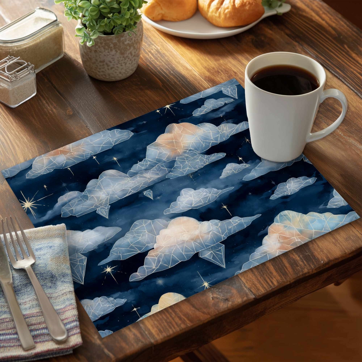 CPPM1418KB7QRU Celestial-Crystal Clouds Polyester Placemat for Home Decor - 14 x 18 in.