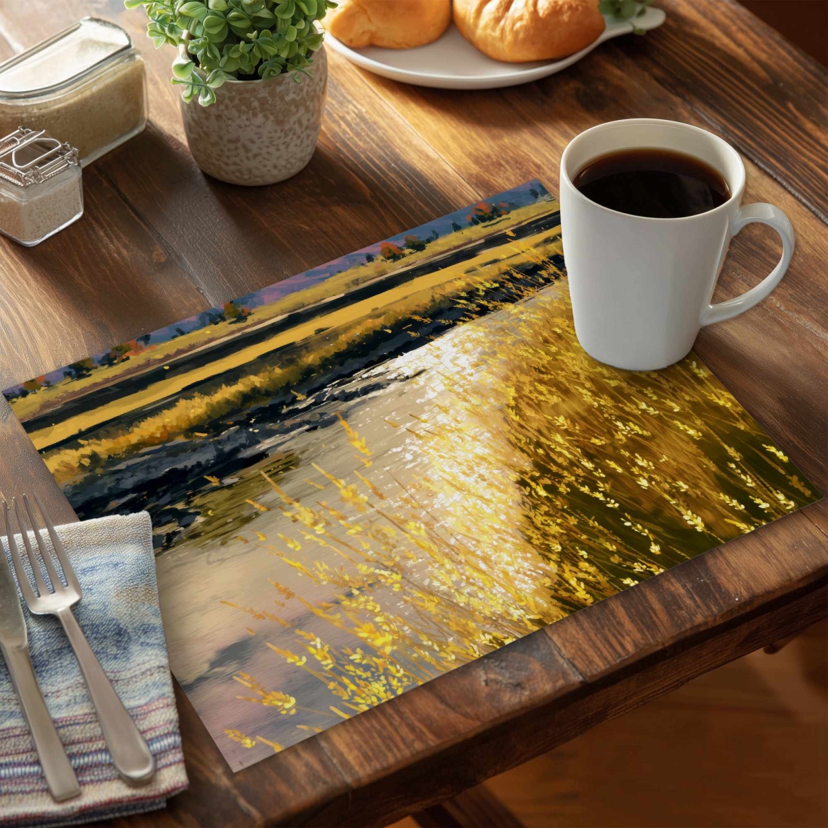 CPPM1418MB4JJ9 14 x 18 in. Golden Stream Glow Polyester Placemat - Elegant Home Decor