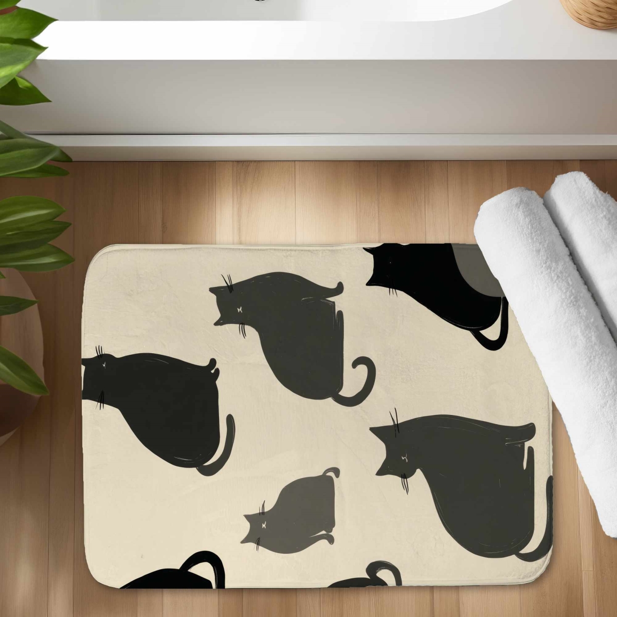 C1BM1724EVF4E3 17 x 24 in. Silent Cat Gathering Bath Mat - Cozy Home Decor Rug