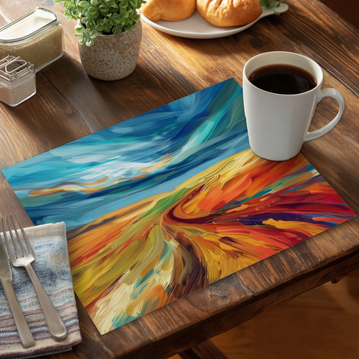 Picture of MWW CPPM14187LI8FE 14 x 18 in. Land Flow Orange Polyester Placemat - Stylish Home Decor