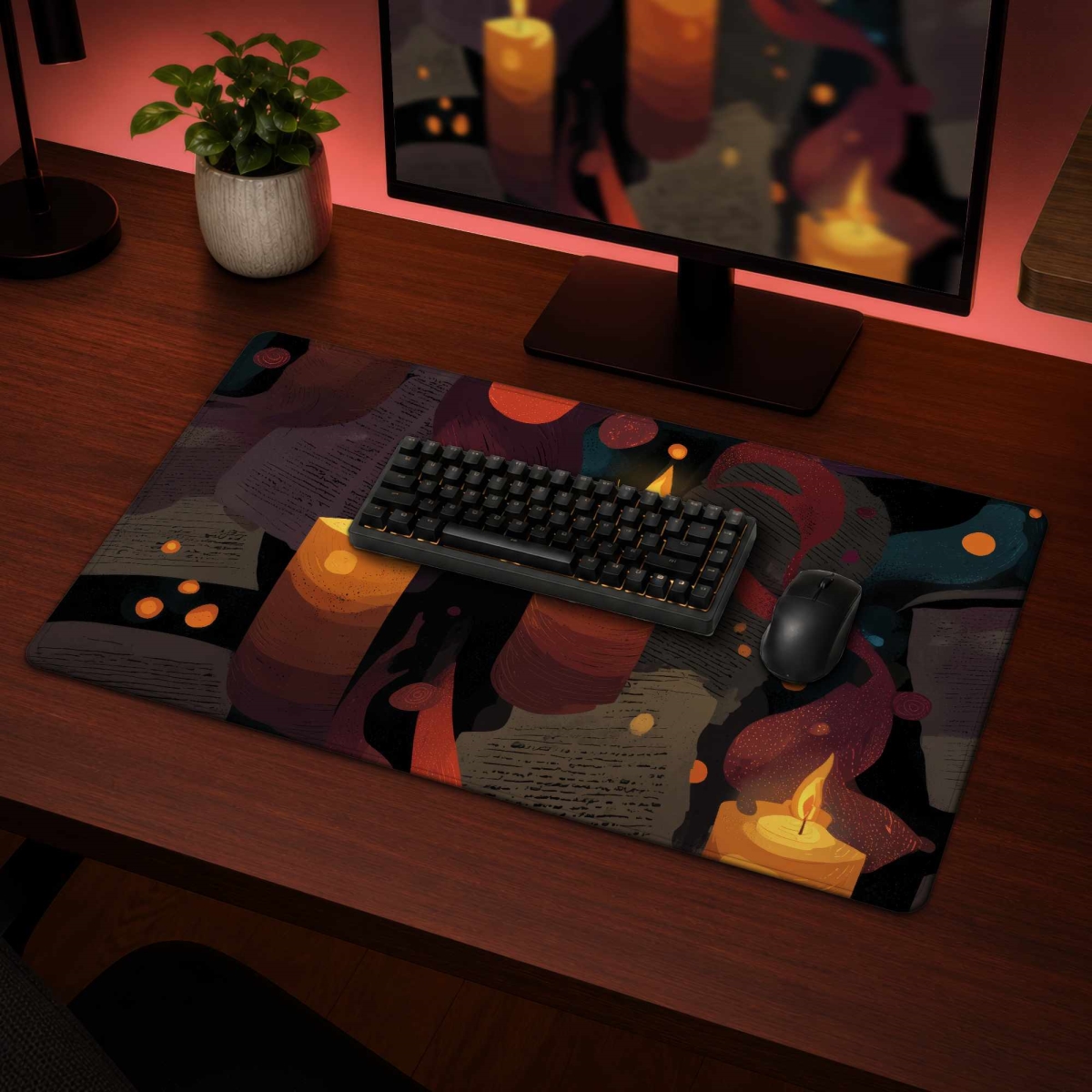 C1DM1424J71EMO 14 x 24 in. Whispers in Flame Gaming Mat - Stylish Home Decor Mat