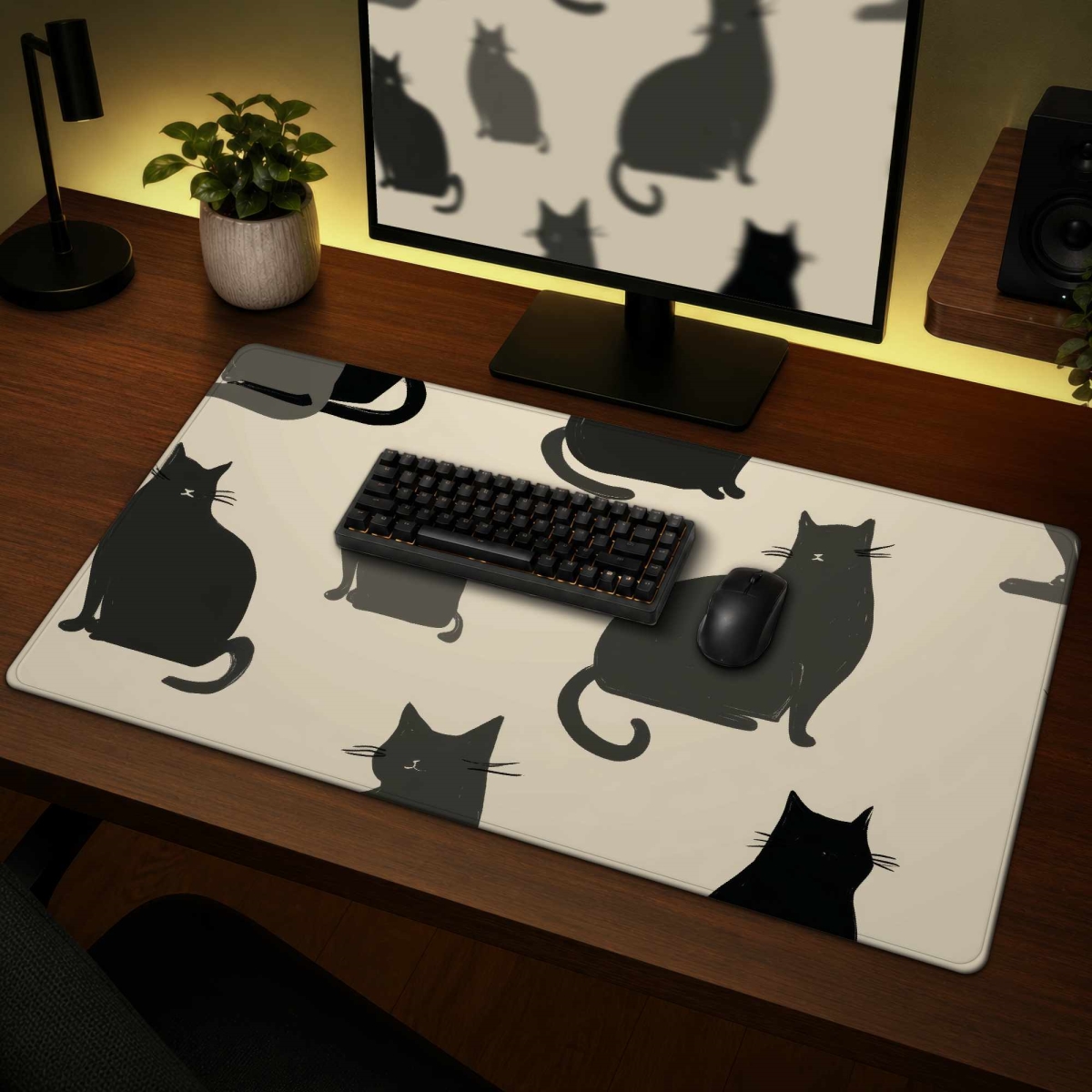 C1DM15317HB8A3 16 x 32 in. Silent Cat Gathering Desk Mat - Stylish Home Decor