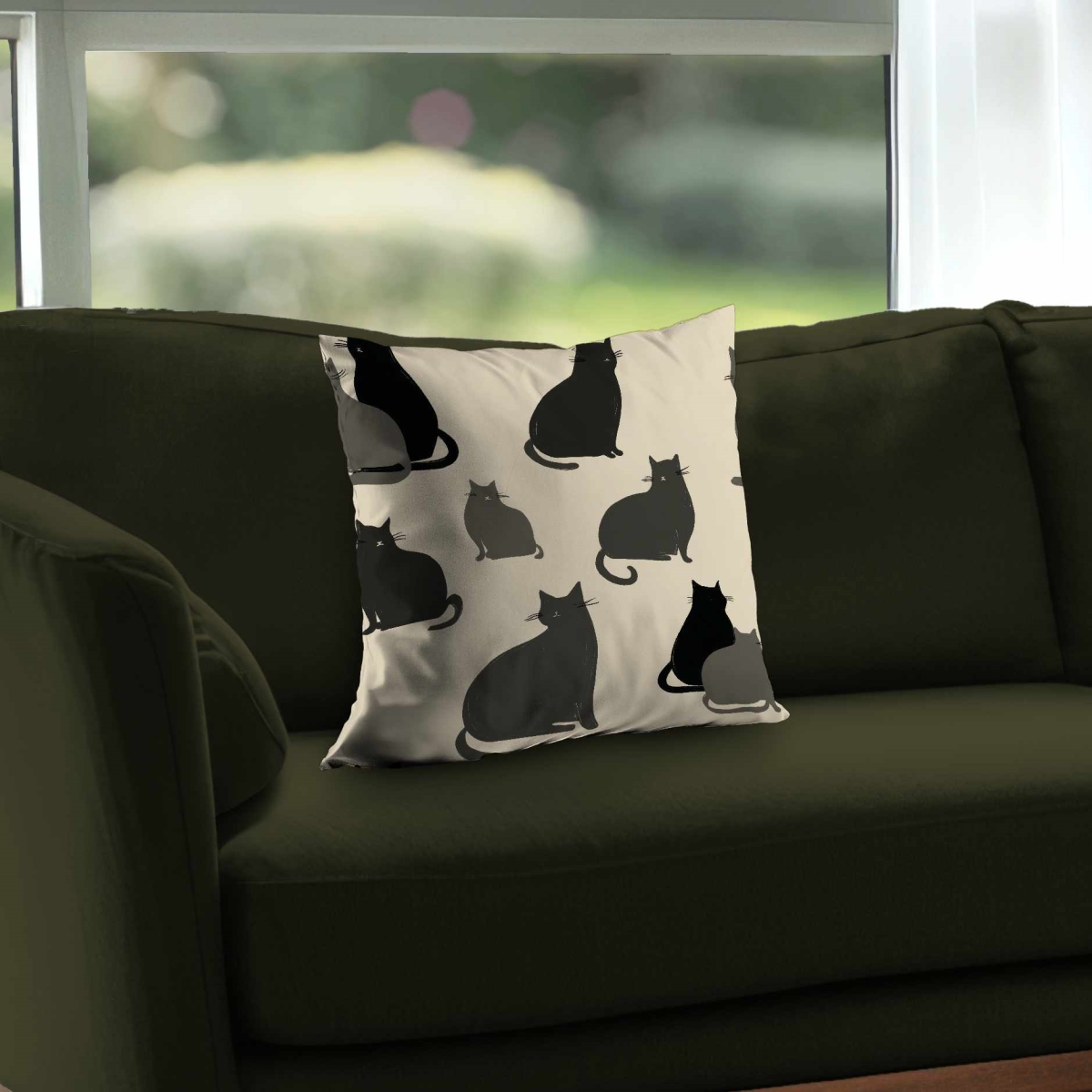 C1PT1616ODKBR0 16 x 16 in. Silent Cat Gathering Poly Twill Throw Pillow - Home Decor