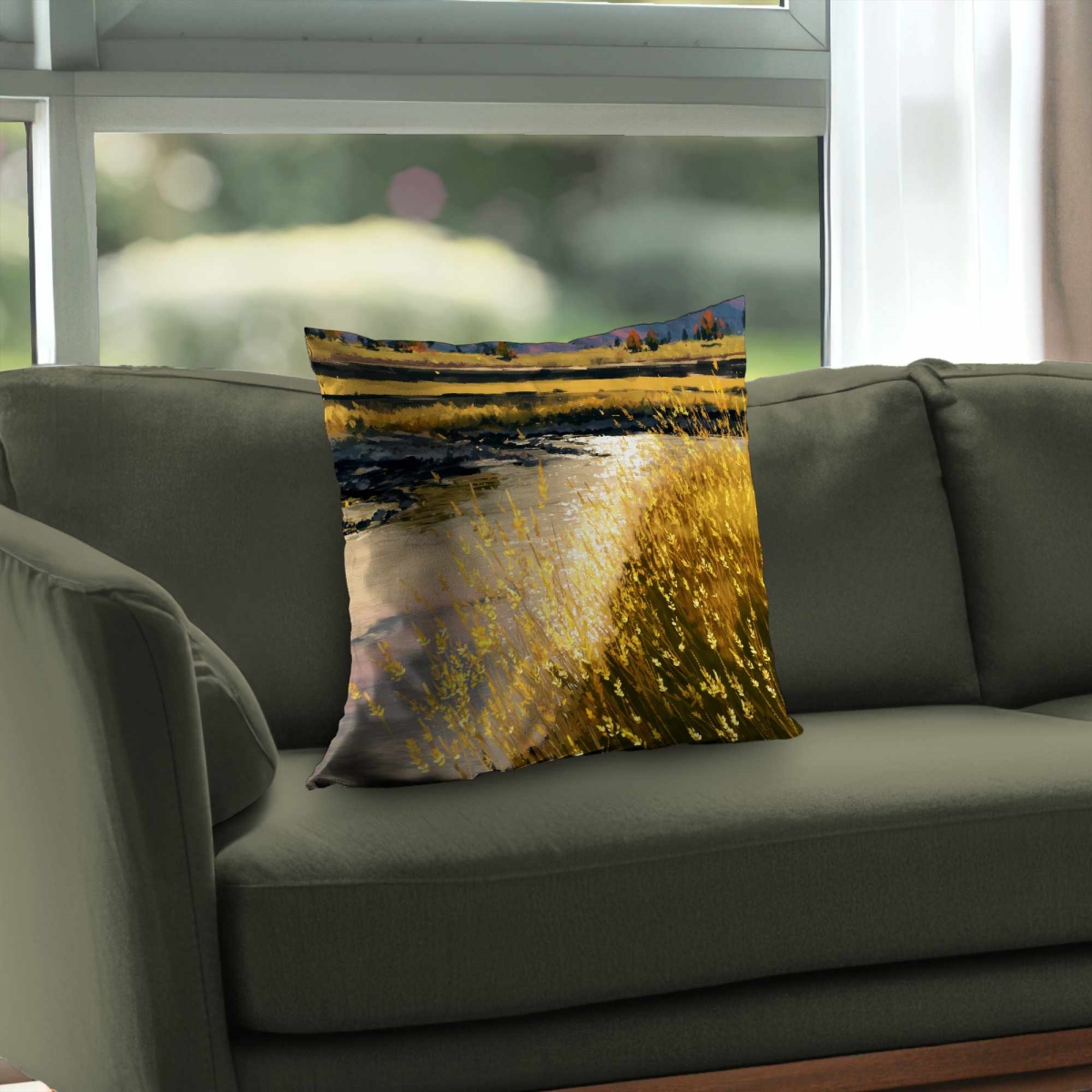 C1PT2020DJPWH2 20 x 20 in. Golden Stream Glow Poly Twill Throw Pillow - Home Decor