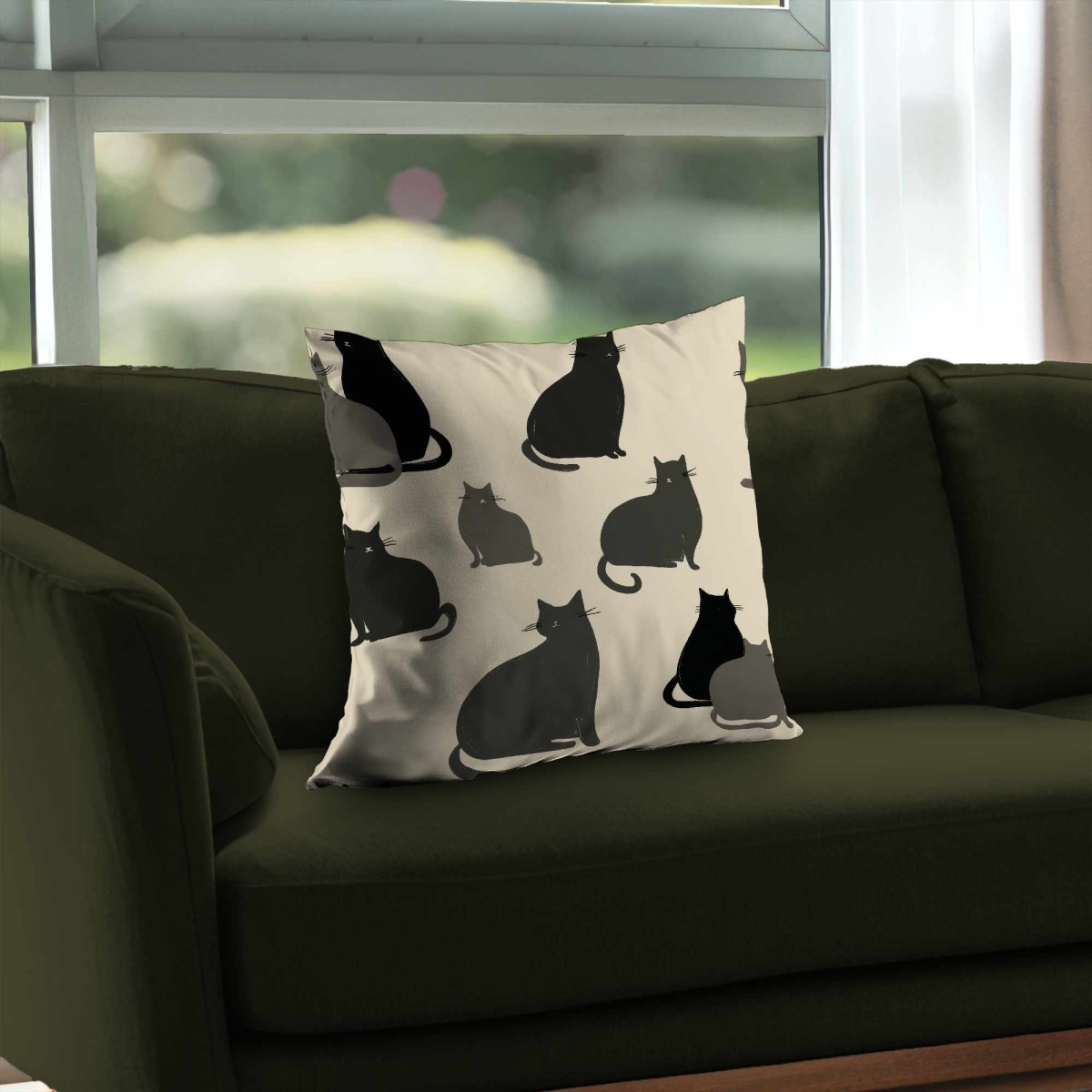 C1PT2020H2T0Y2 20 x 20 in. Silent Cat Gathering Poly Twill Throw Pillow - Home Decor
