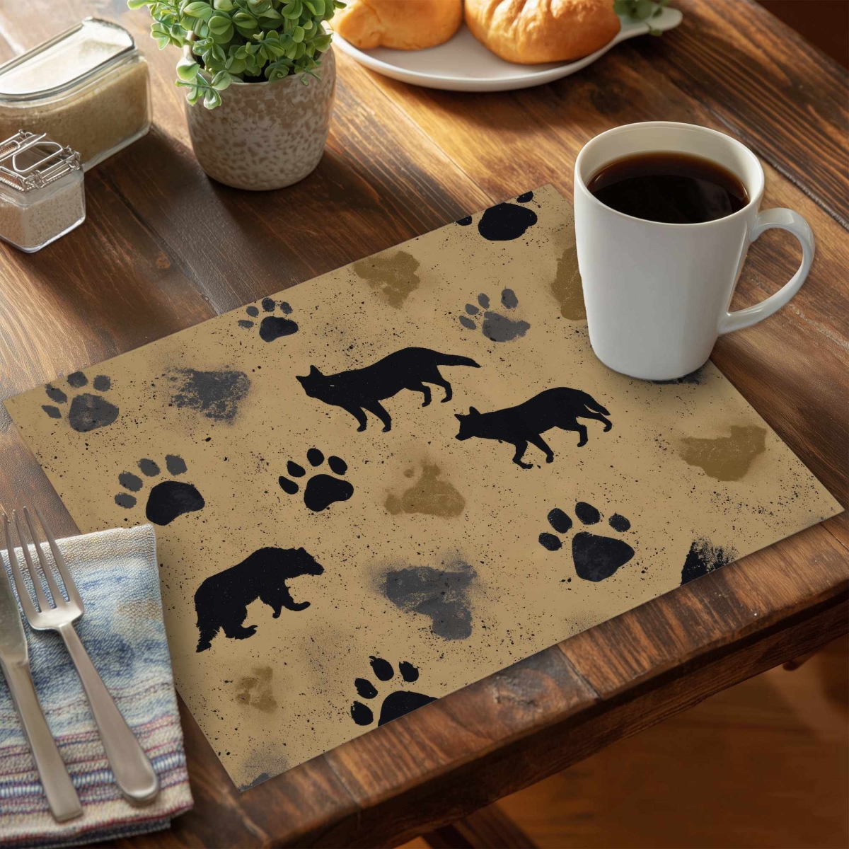 C4PP1418G17Q1S 14 x 18 in. Wild Tracks Echo Polyester Placemat for Home Decor - Set of 4