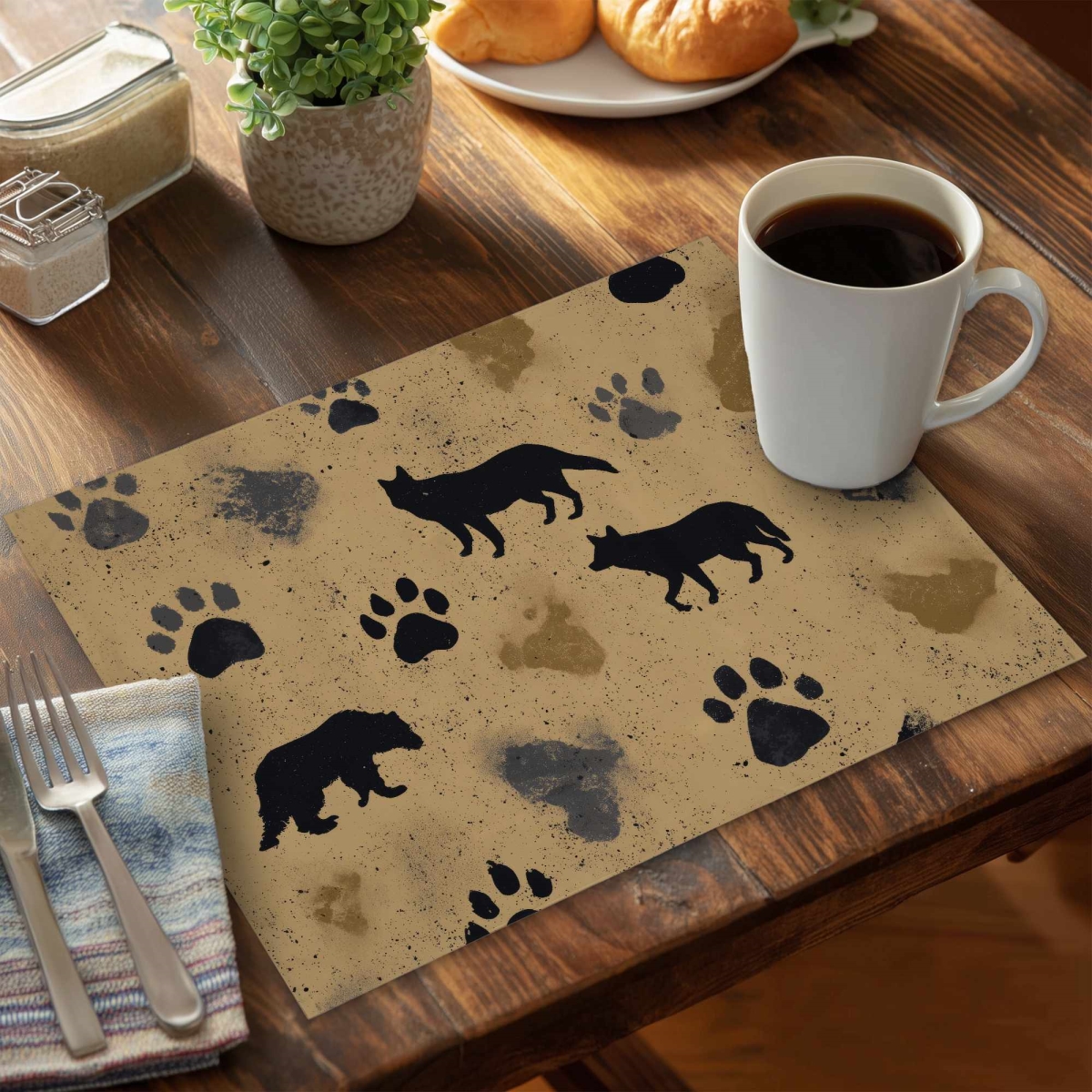 C4PP1418TGILIG 14 x 18 in. Wild Tracks Echo Polyester Placemat - Stylish Home Decor - Set of 4