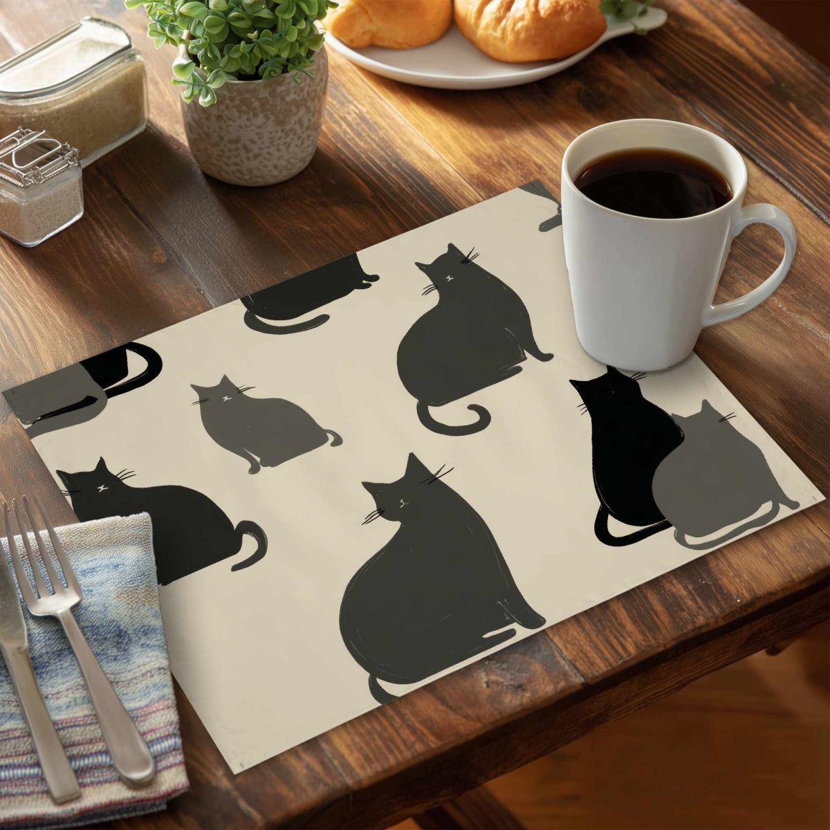 C6PP14187CHBPL 14 x 18 in. Silent Cat-Gathering Polyester Placemat - Home Decor - Set of 6