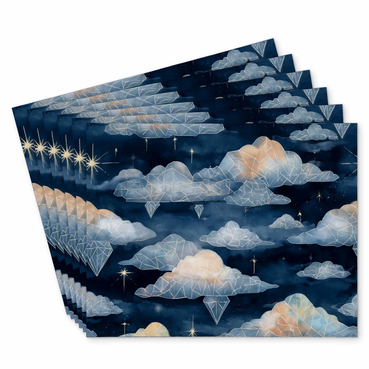 C6PP1418QFQME0 Celestial Crystal Clouds Polyester Placemat for Home Decor - 14 x 18 in. - Set of 6