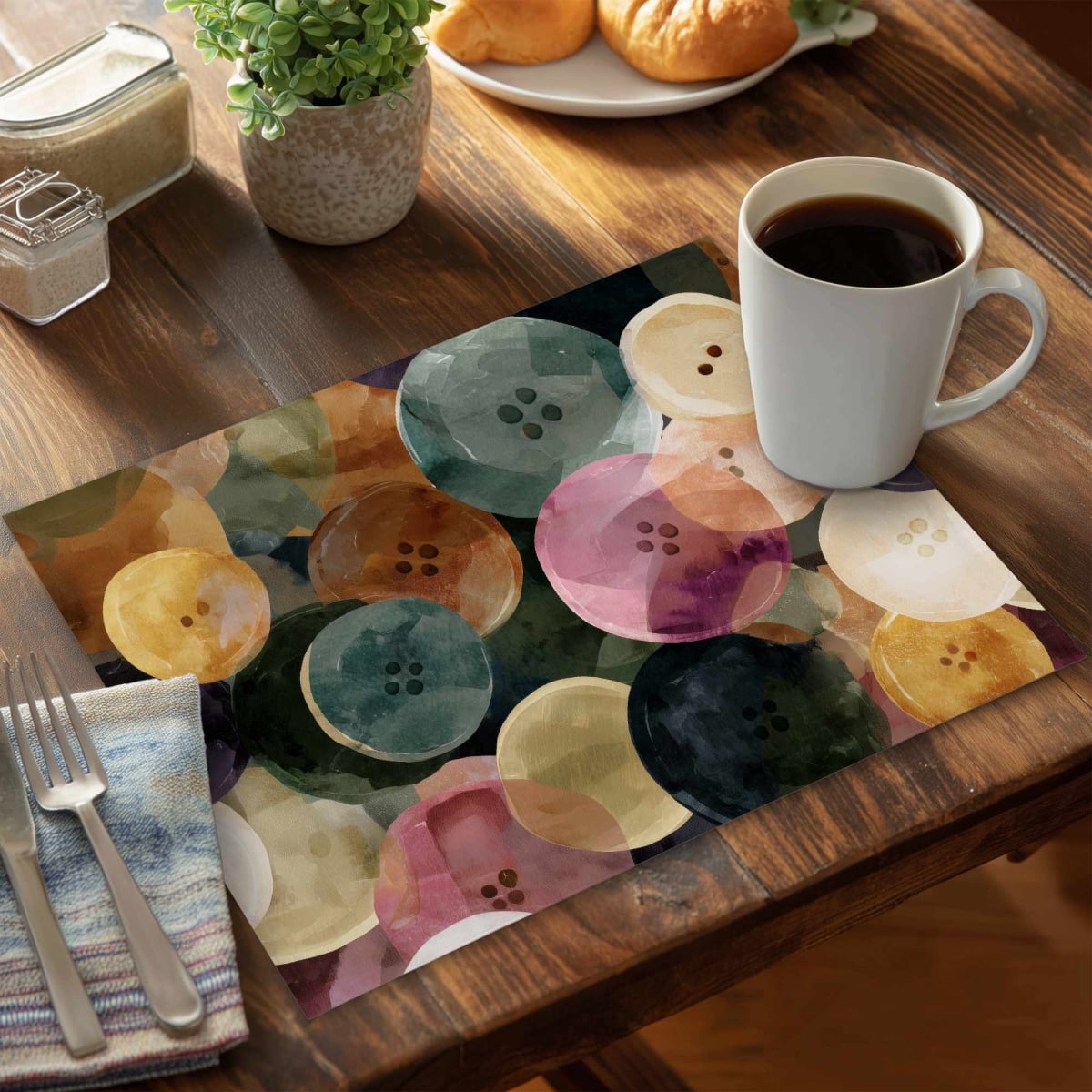 C6PP1418S1SW2A Colorful Button Dance Polyester Placemat for Home Decor - 14 x 18 in. - Set of 6