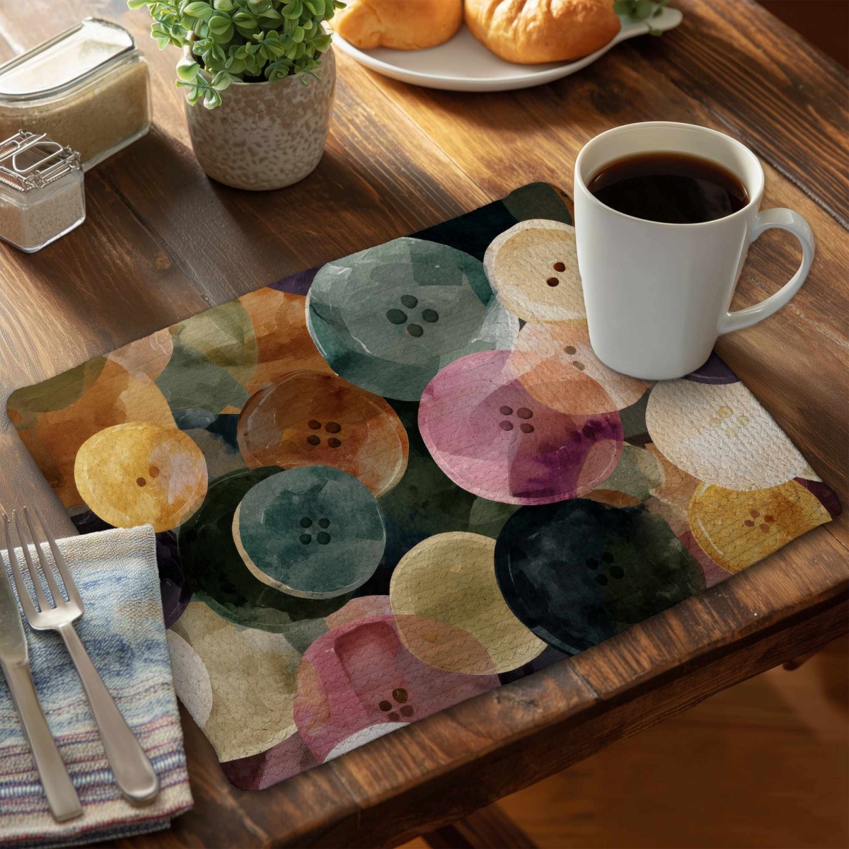 CBPM14182ZPFH9 Colorful-Button Dance Braided Placemat for Home Decor, 14 x 18 in.