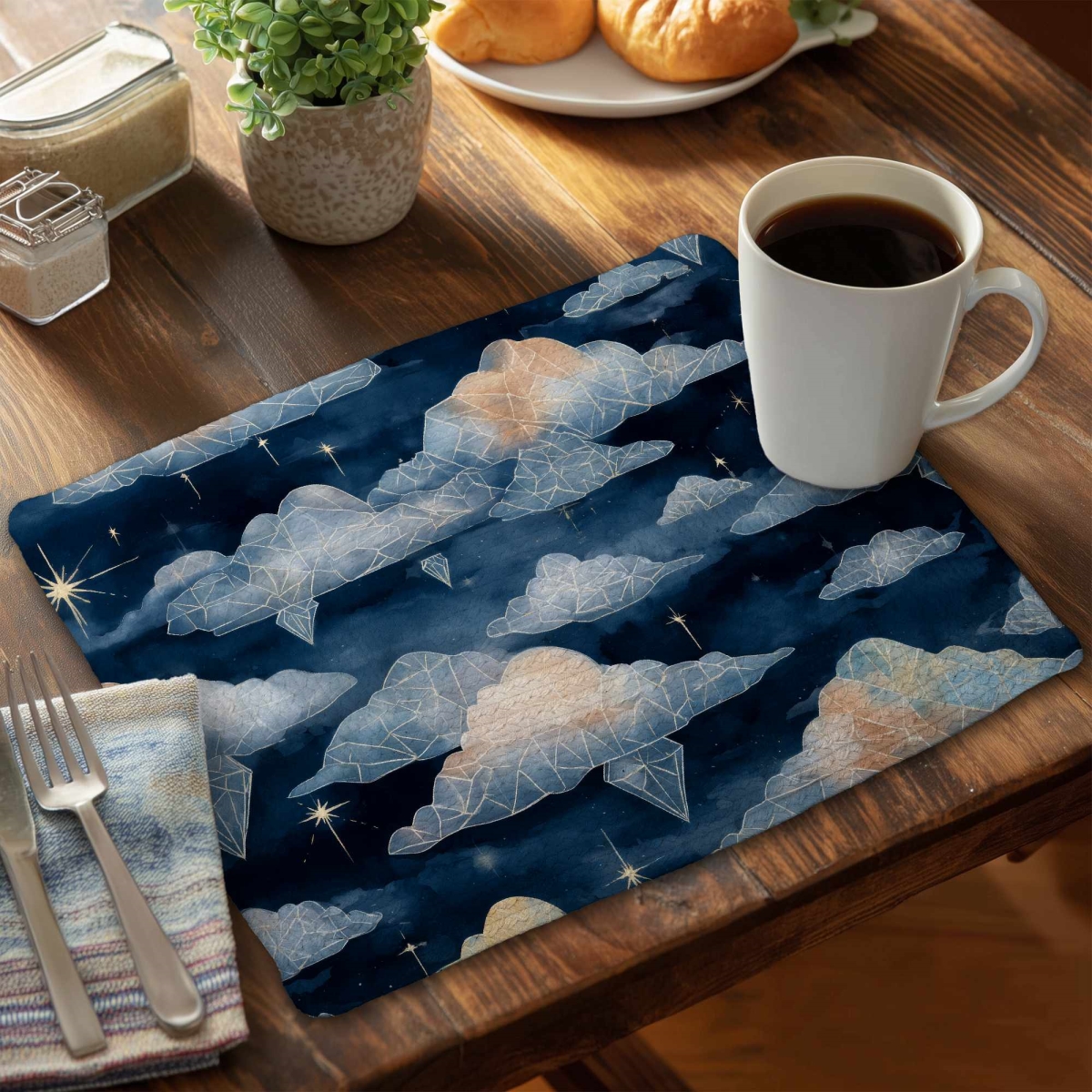 CBPM1418F8MUM1 14 x 18 in. Celestial-Crystal Clouds Braided Placemat for Home Decor