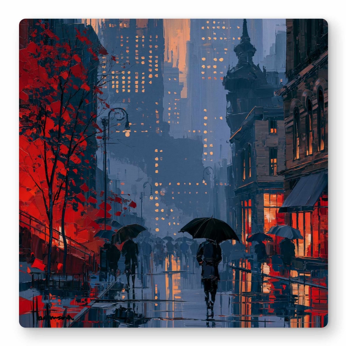 C1MP16163WE0NE Crimson Rain Walk Metal Print for Unique Home Decor Art - 16 x 16 in.