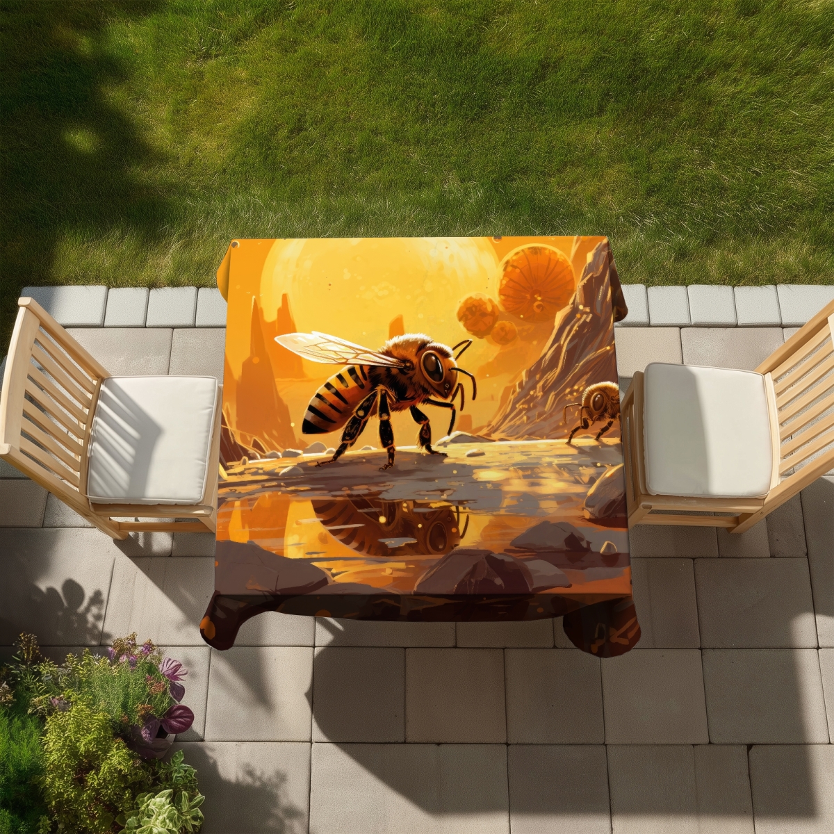 Picture of MWW C1TC5858FL3IBZ 58 x 58 in. Bee World Yellow Indoor & Outdoor Tablecloth for Home Decor
