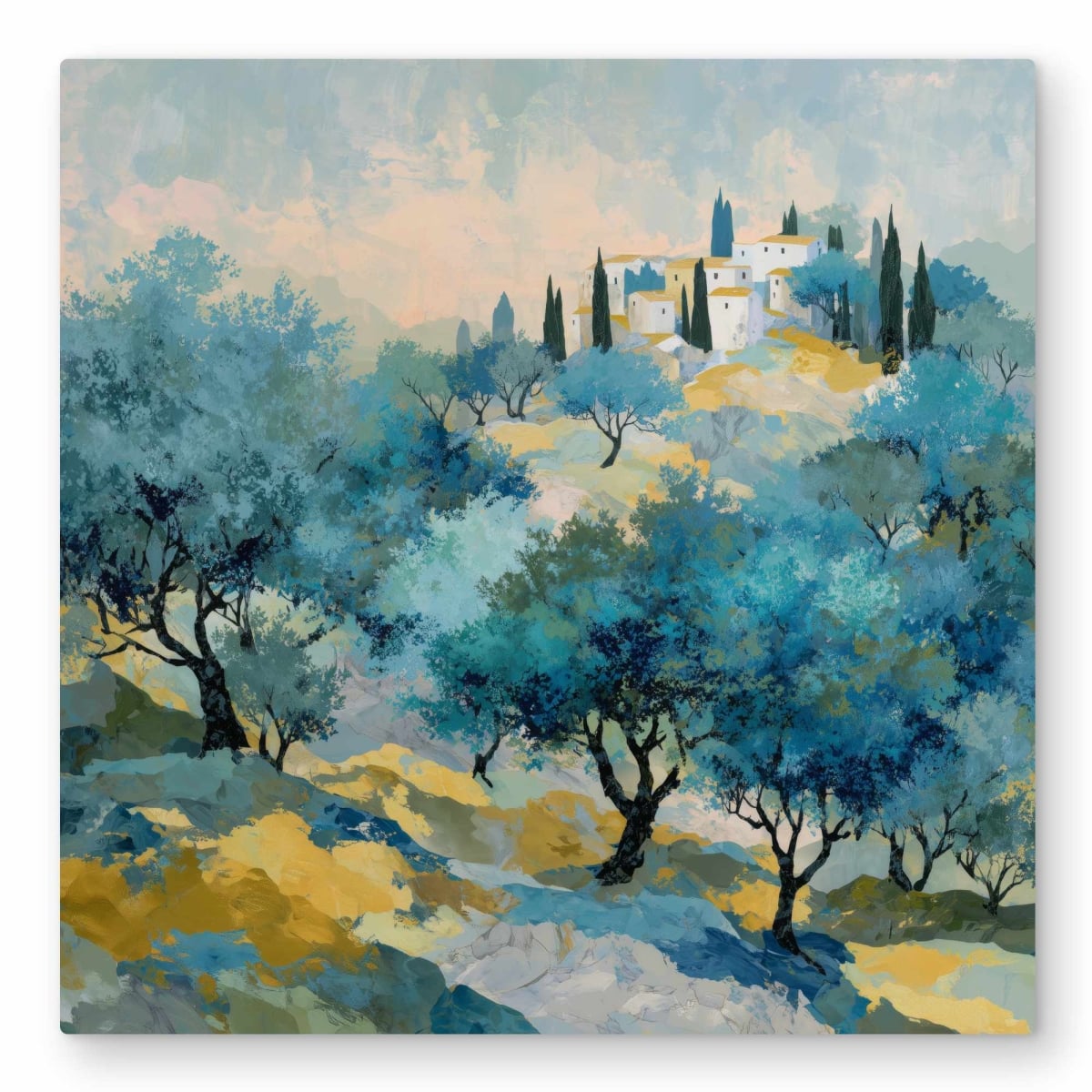 C1MP32321GQ7OC Blue Olive Grove Metal Print for Unique Home Decor Art - 32 x 32 in.