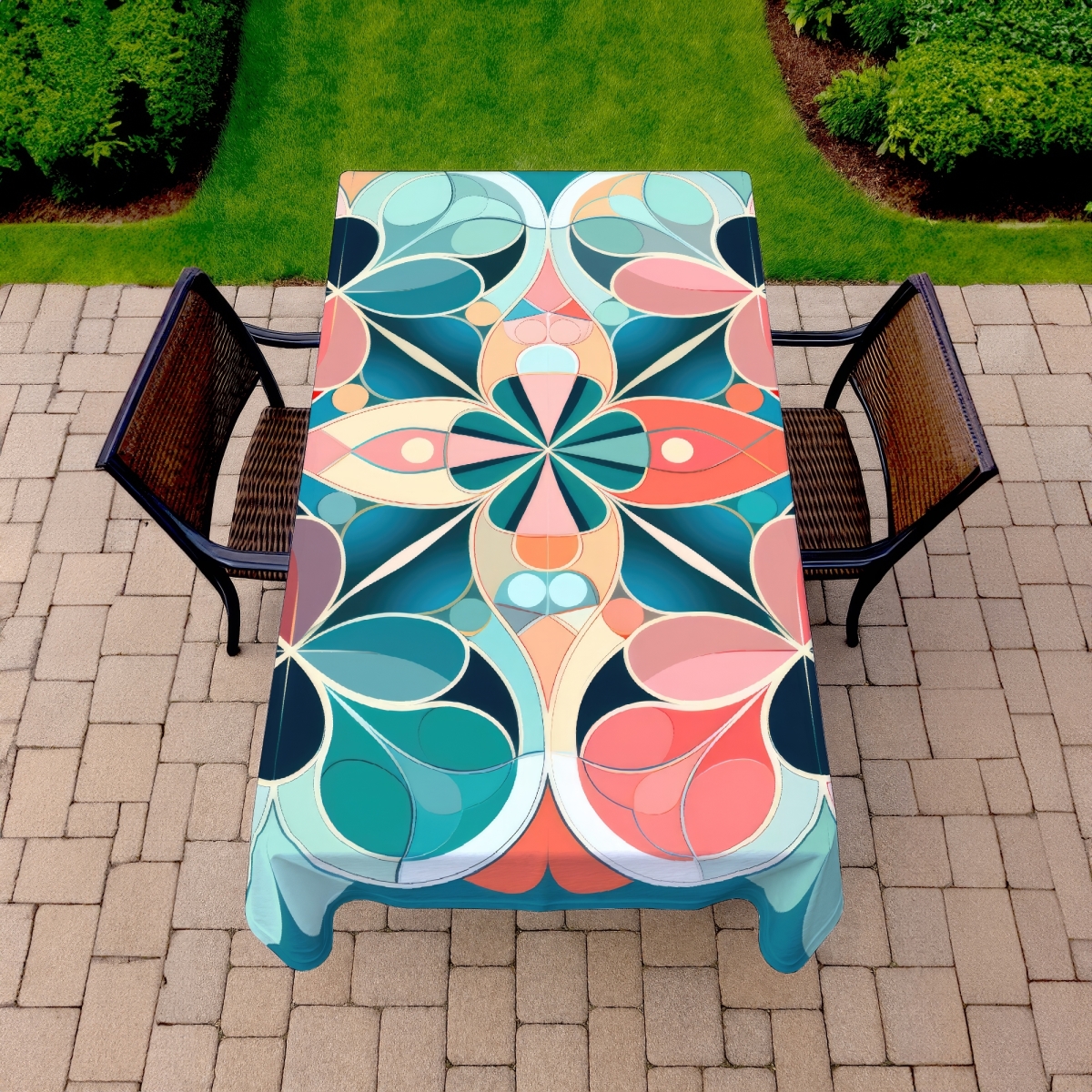 Picture of MWW C1TCLRGEFFOVD4 58 x 102 in. Mandala Coral Indoor & Outdoor Tablecloth for Home Decor