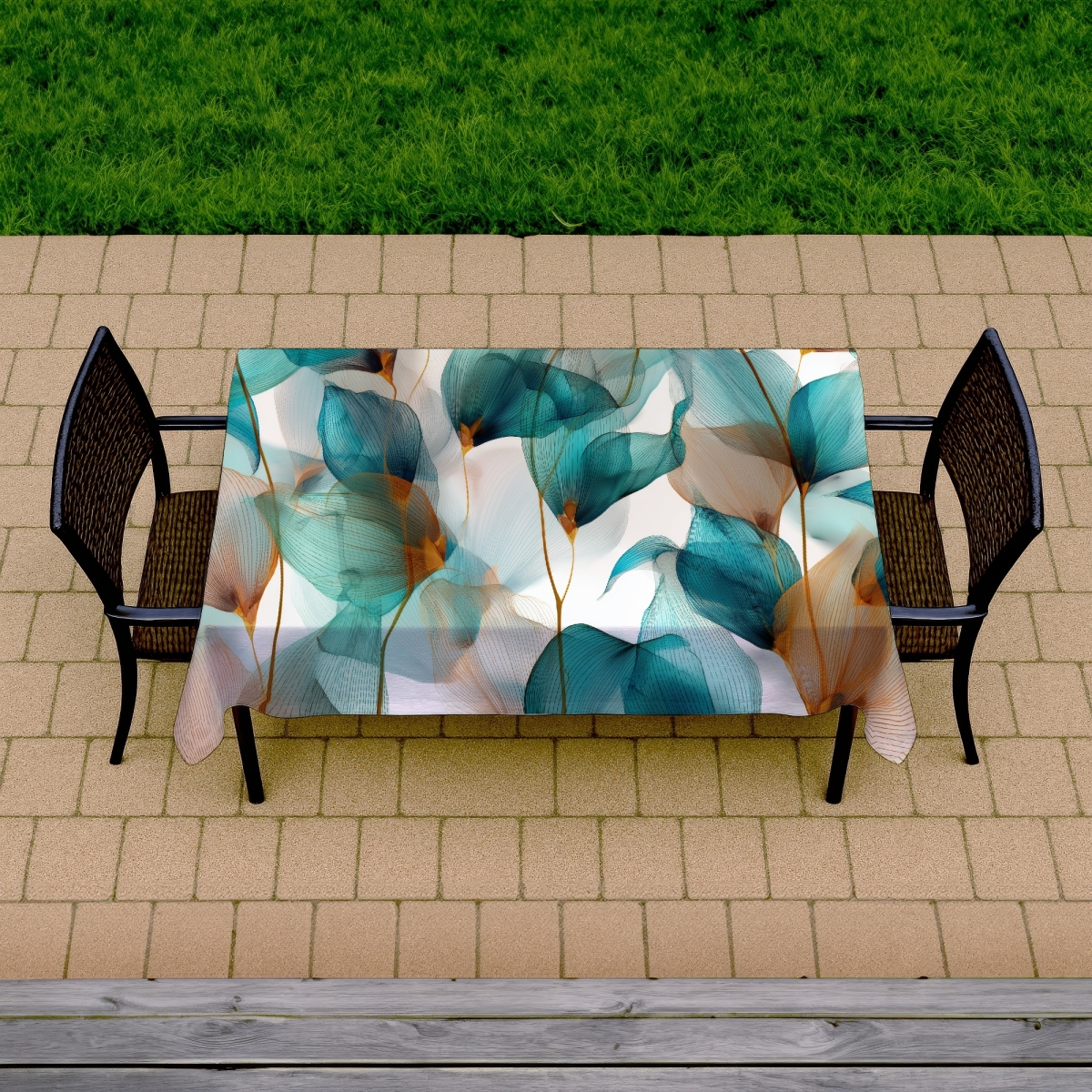 Picture of MWW C1TCLRGEI0DDAD 58 x 102 in. Teal & Brown Indoor & Outdoor Tablecloth - Home Decor Essential