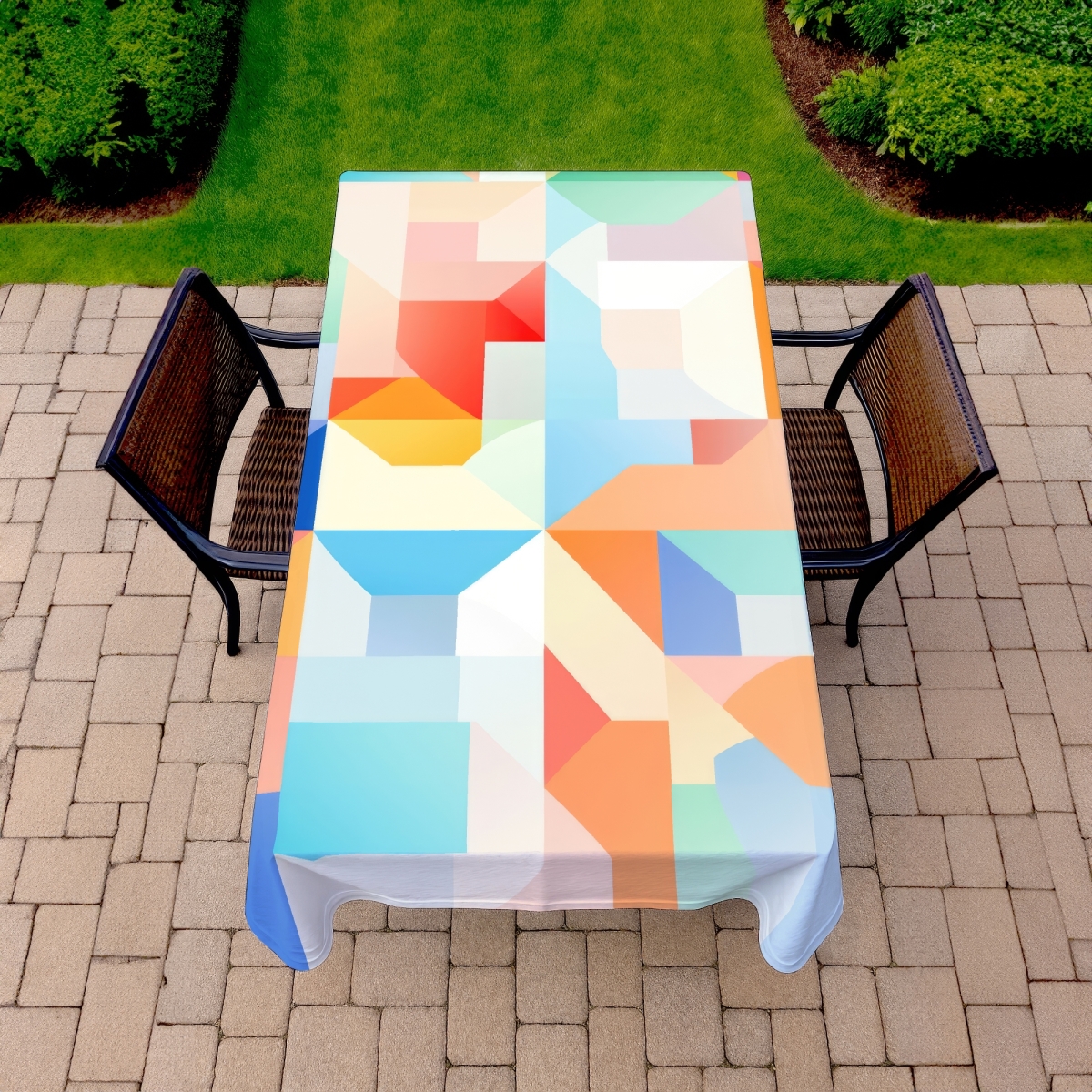 Picture of MWW C1TCLRGECLB0LB 58 x 102 in. Geometric Cadence Blue Indoor & Outdoor Tablecloth - Home Decor