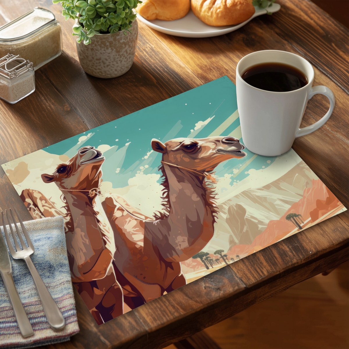 Picture of MWW CPPM1418D1JR5H 14 x 18 in. Two Camels Turquoise Polyester Placemat - Home Decor Accent
