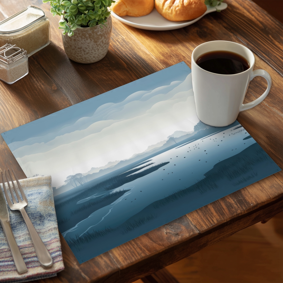 Picture of MWW CPPM1418EUIJVP 14 x 18 in. Minimalist Swamp - White Polyester Placemat for Home Decor