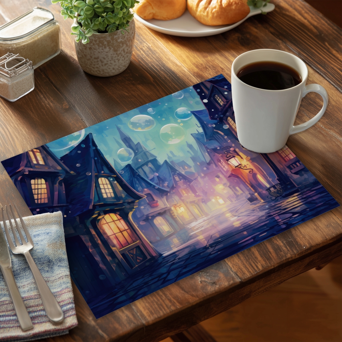 Picture of MWW CPPM1418JUIQEH 14 x 18 in. Bubble Ville Yellow Polyester Placemat for Home Decor - Stylish