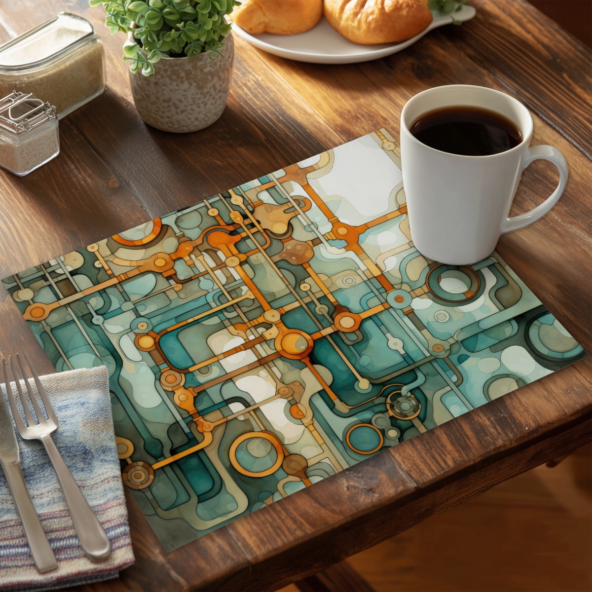 Picture of MWW CPPM14185AMLAY 14 x 18 in. Turns & Bends Orange Polyester Placemat - Home Decor