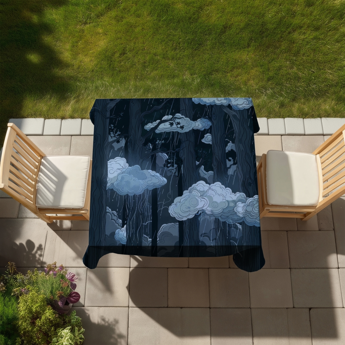 Picture of MWW C1TC5858BRZASI 58 x 58 in. Sneaky Clouds White Indoor & Outdoor Tablecloth for Home Decor