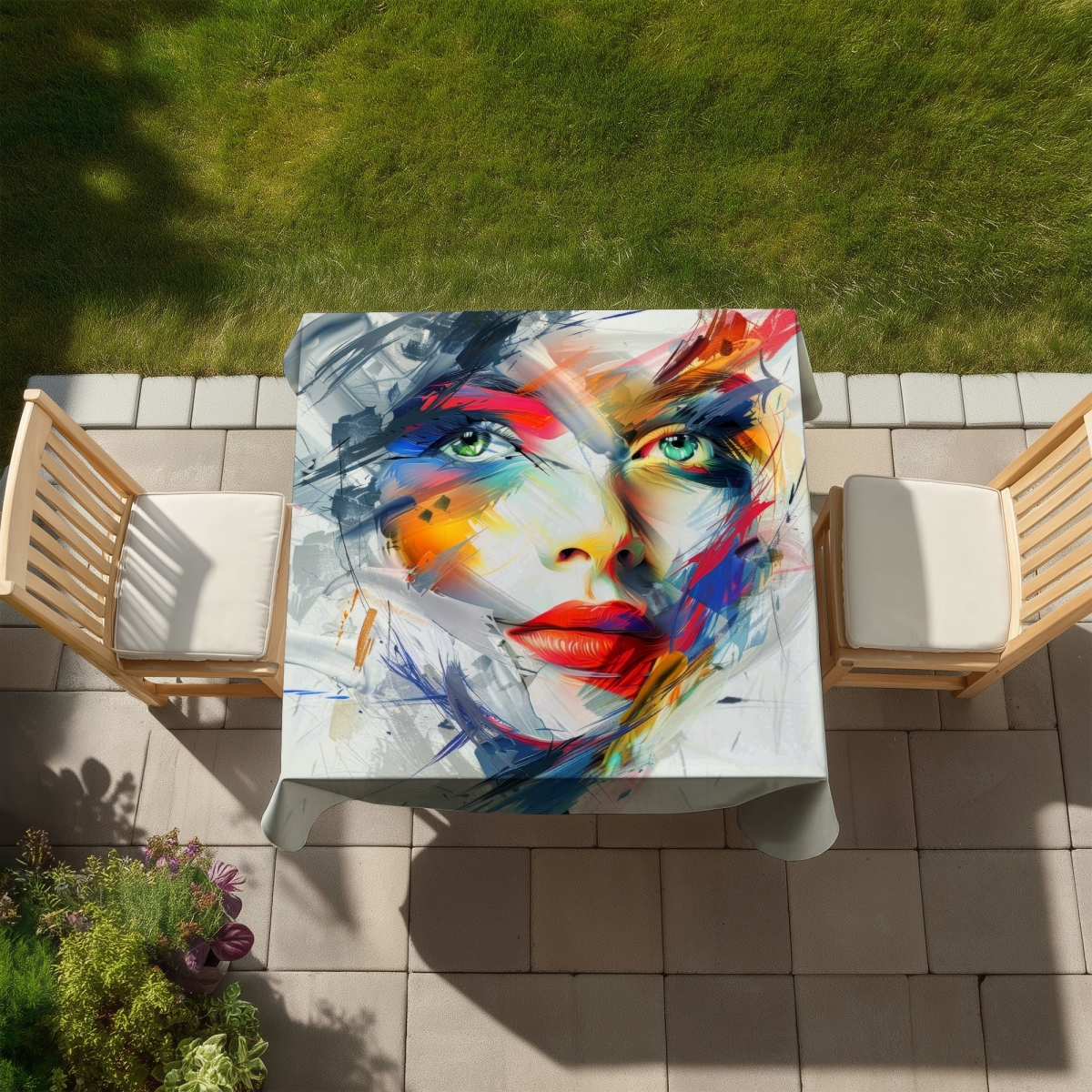 Picture of MWW C1TC5858DYLH47 58 x 58 in. Abstract Look White Indoor & Outdoor Tablecloth for Home Decor