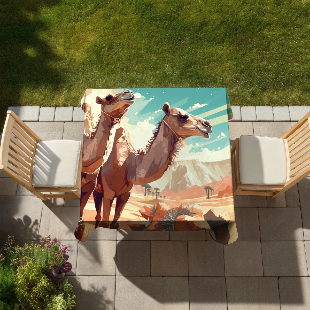 Picture of MWW C1TC5858JA62DL 58 x 58 in. Two Camels Blue Indoor & Outdoor Tablecloth for Home Decor
