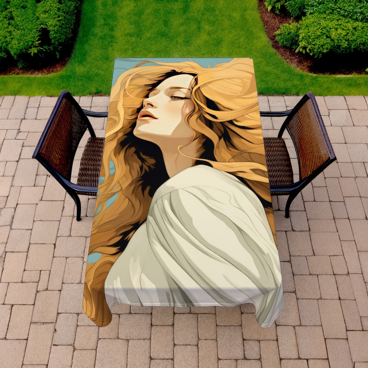 Picture of MWW C1TCLRGEIFIYPD 58 x 102 in. Flowing Hair Blue Indoor & Outdoor Tablecloth for Home Decor