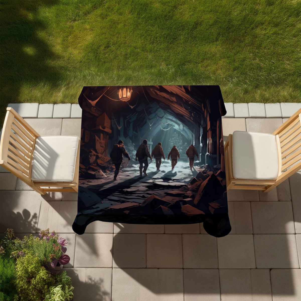 Picture of MWW C1TC5858JZJMG8 58 x 58 in. The Catacombs - Turquoise Indoor & Outdoor Tablecloth for Decor