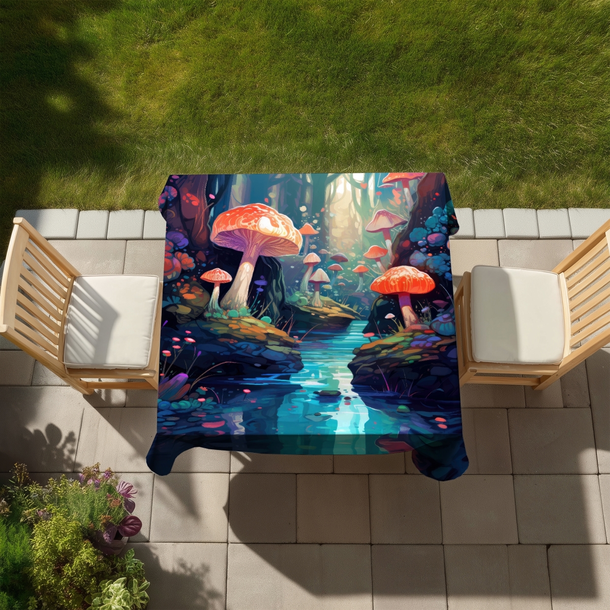 Picture of MWW C1TC58583RPLG4 58 x 58 in. Whimsical Forest Turquoise Tablecloth for Indoor & Outdoor Decor