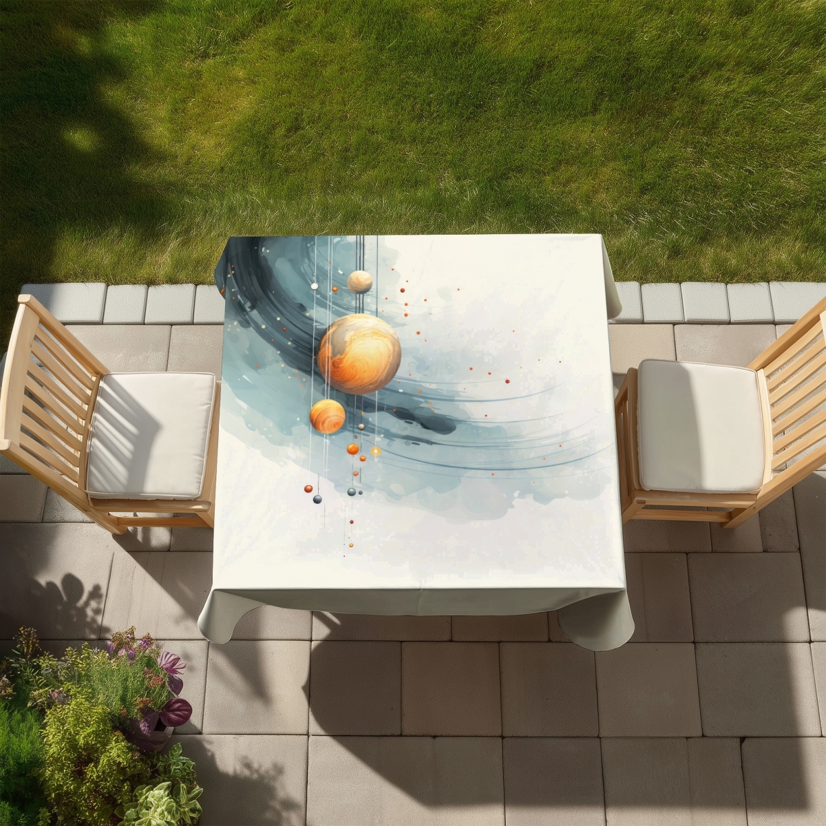 Picture of MWW C1TC5858AU0E5C 58 x 58 in. Hanging Planets Blue Indoor & Outdoor Tablecloth for Home Decor