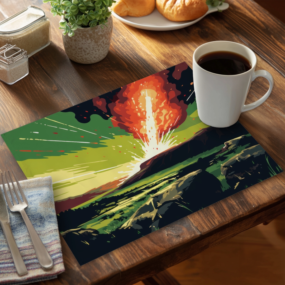 Picture of MWW CPPM14187HRZFH 14 x 18 in. The Crash - Green Polyester Placemat for Home Decor