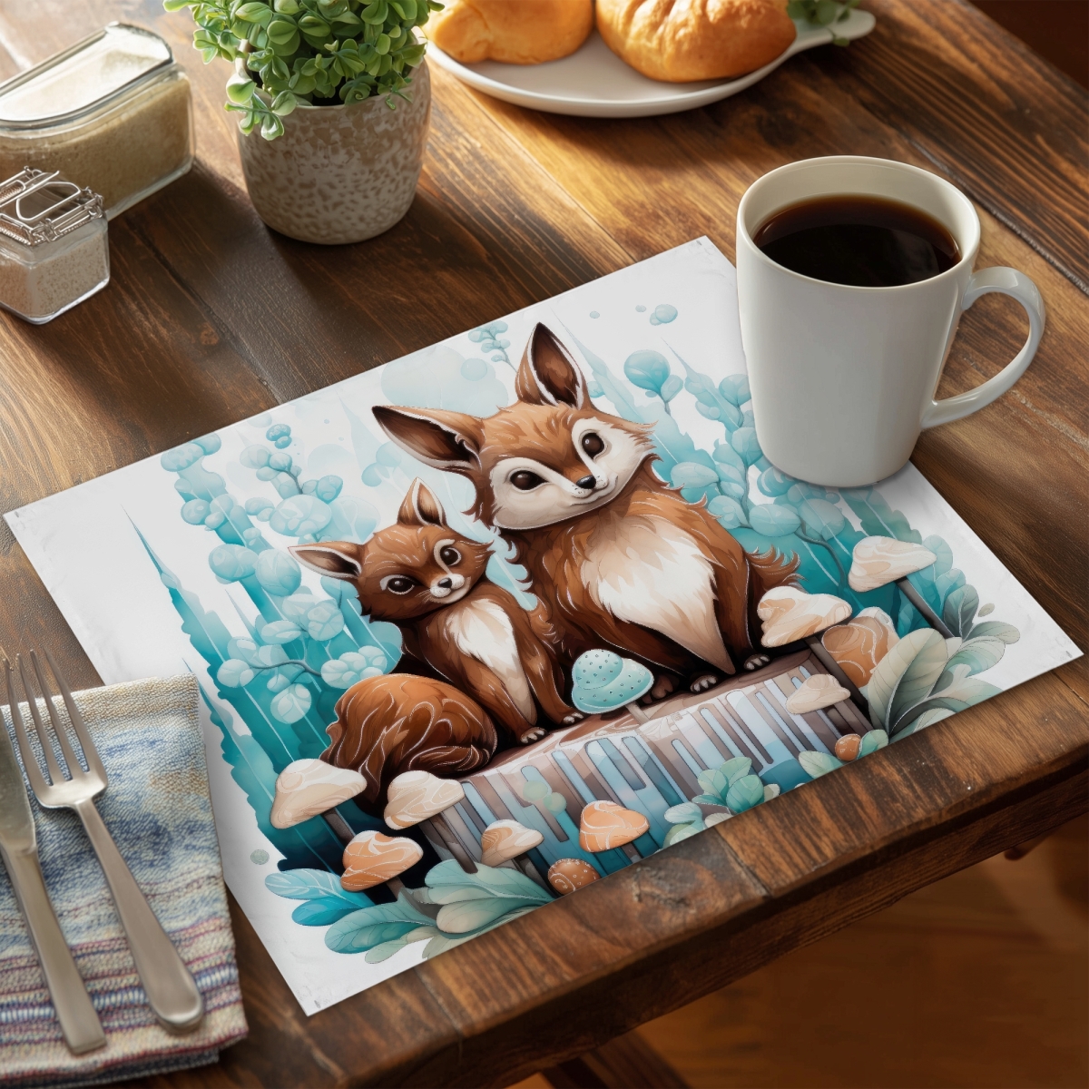 Picture of MWW CPPM1418B9Y36L 14 x 18 in. Two Pals White Polyester Placemat - Stylish Home Decor