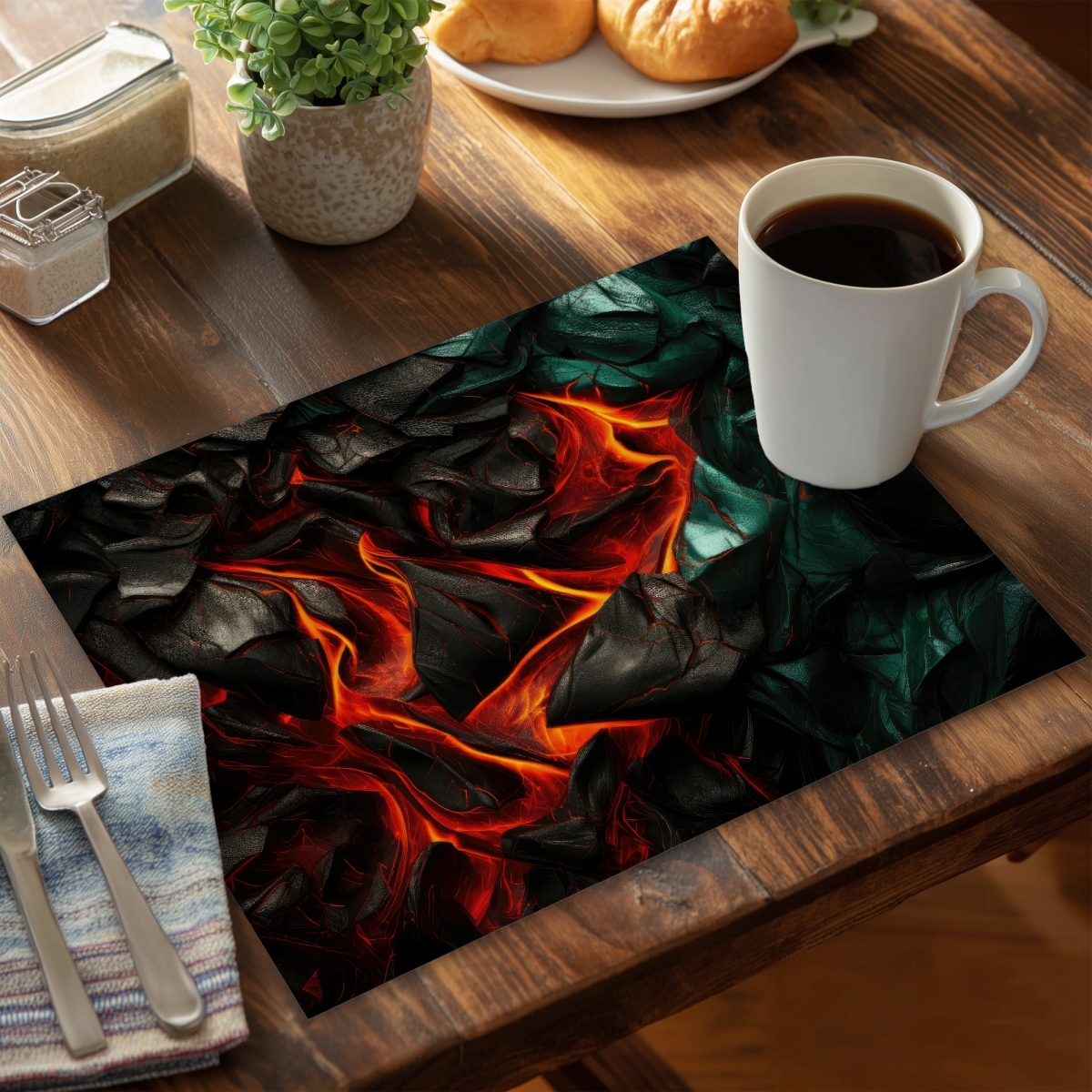 Picture of MWW CPPM1418CKVZP8 14 x 18 in. Imminent Rupture Black Polyester Placemat - Home Decor Accent