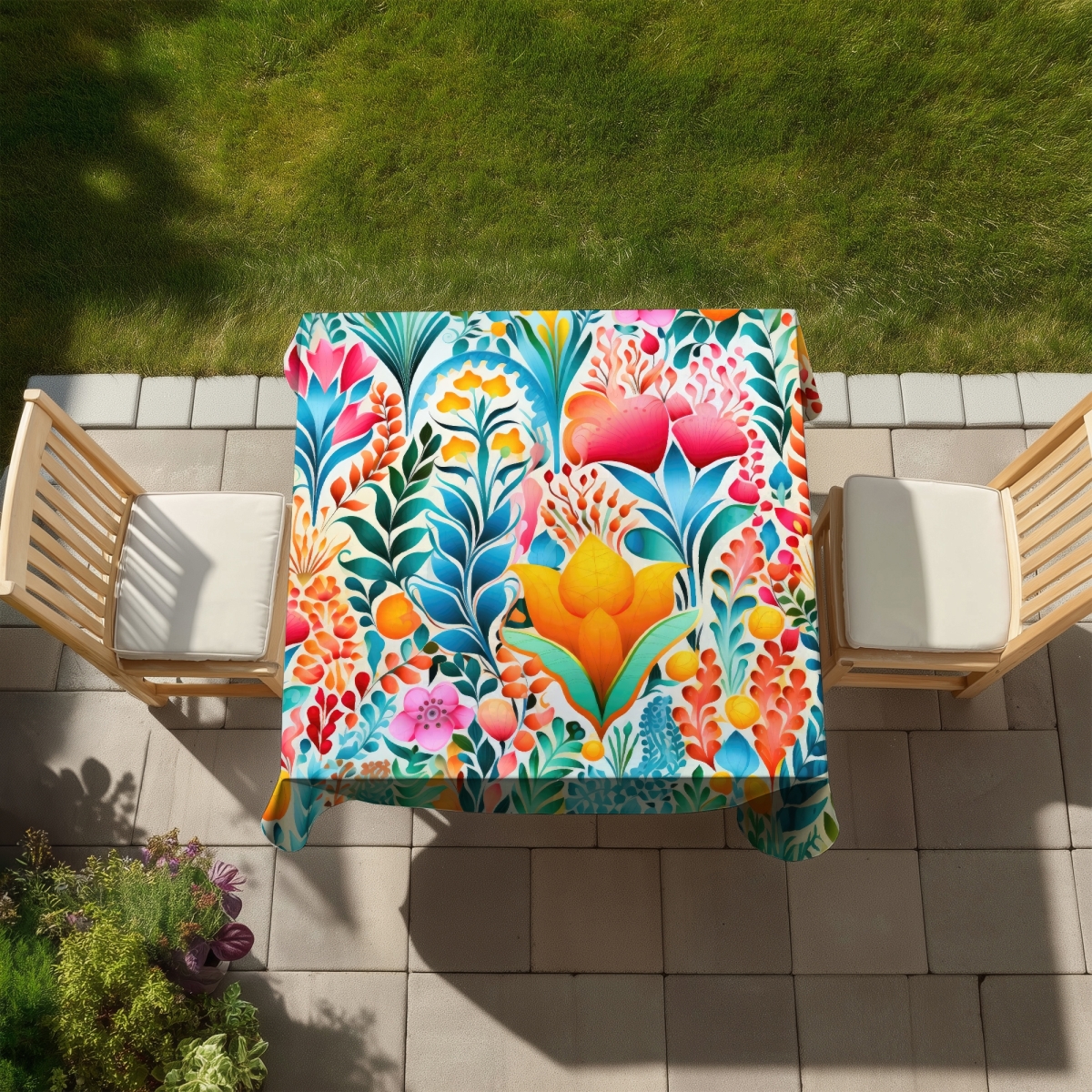Picture of MWW C1TC5858J3RJZ5 58 x 58 in. Flowing Flowers Green Tablecloth - Indoor & Outdoor Home Decor