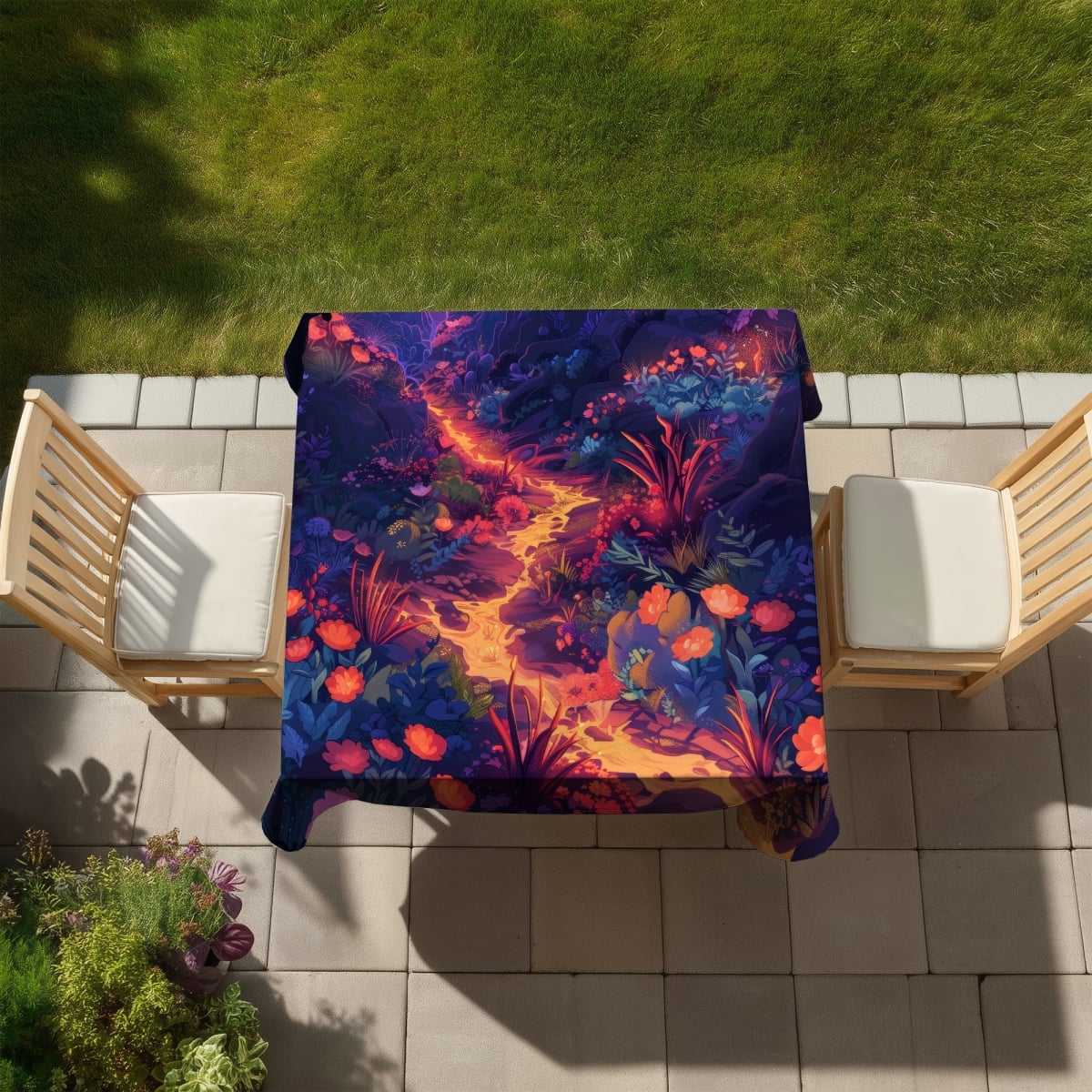 Picture of MWW C1TC5858NJY088 58 x 58 in. Burning Flowers Blue Tablecloth for Indoor & Outdoor Decor