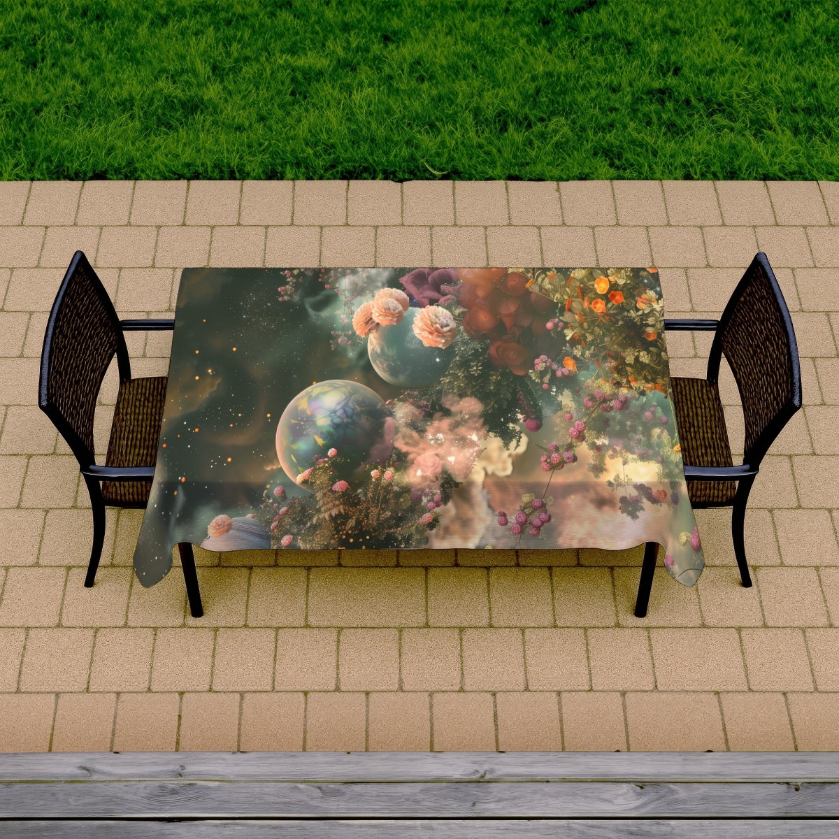 Picture of MWW C1TCLRGEENVCXD 58 x 102 in. Bloom Space Beige Indoor & Outdoor Tablecloth for Home Decor