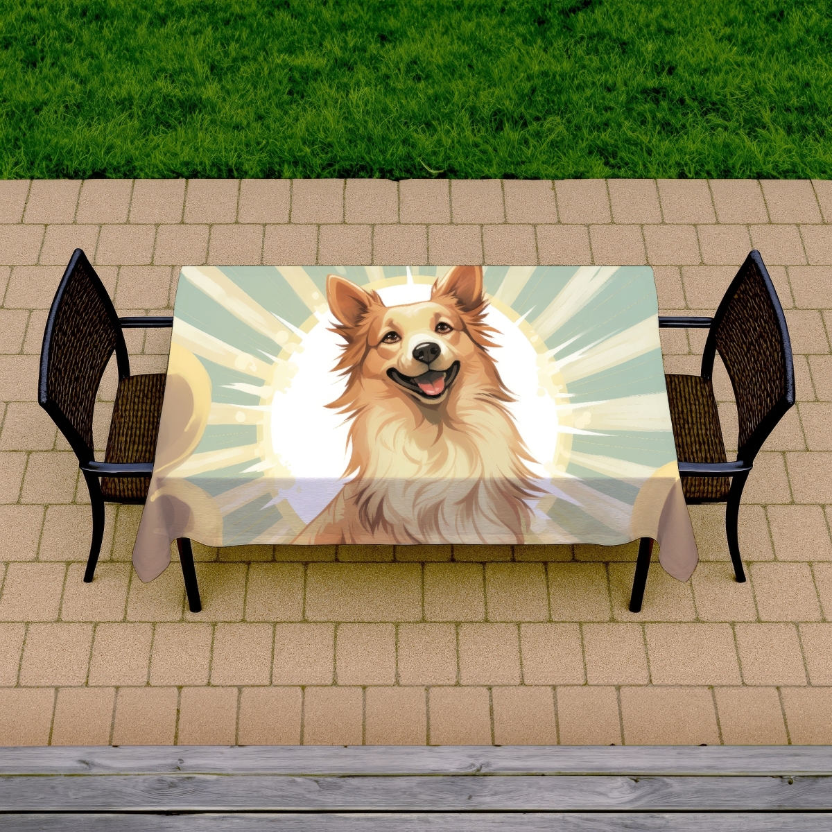 Picture of MWW C1TCLRGEFD4Z94 58 x 102 in. Whos A Good Boy - Beige Indoor & Outdoor Tablecloth for Decor