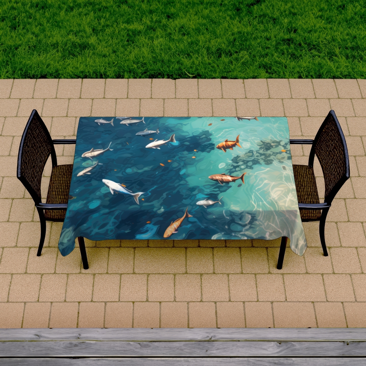 Picture of MWW C1TCLRGEIEA1T1 58 x 102 in. Swim Ahead Turquoise Indoor & Outdoor Tablecloth for Home Decor