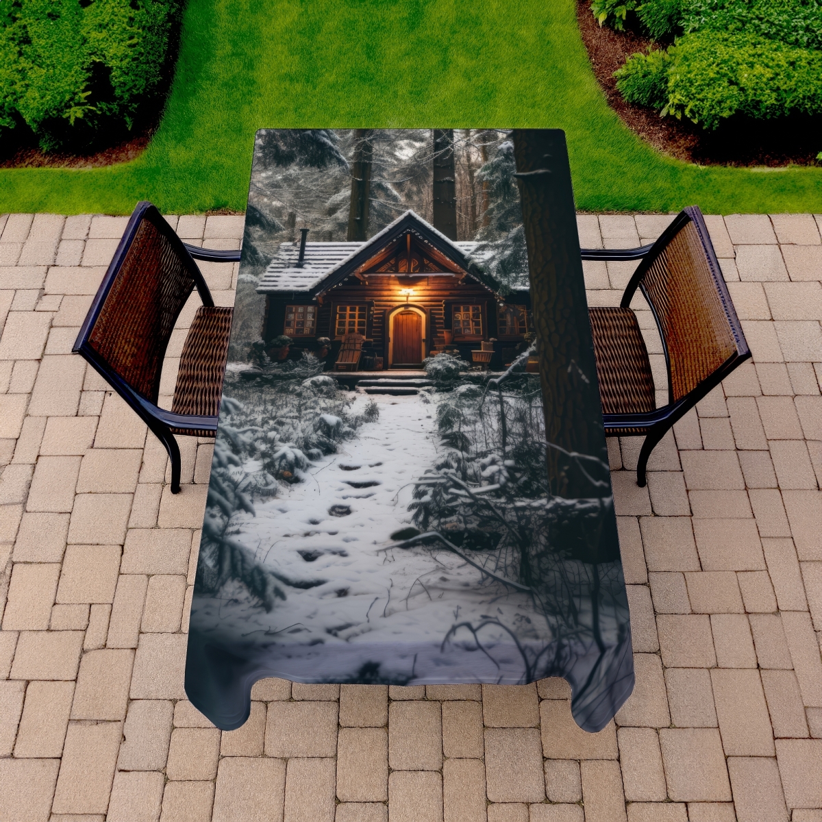 Picture of MWW C1TCLRGEJWLICK 58 x 102 in. The Lone Cabin - White Indoor Outdoor Tablecloth for Decor